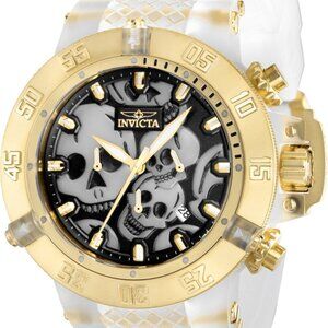 Invicta Men 50mm Subaqua Noma III Quartz Chronograph SKULL DIAL Gold/White Watch
